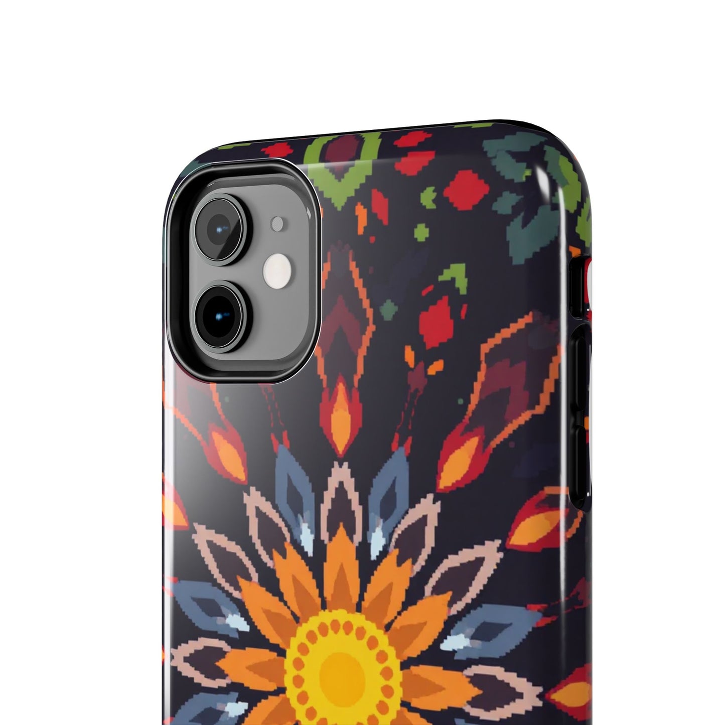 Pixel Art Floral Tough Phone Case - Pixelated Mandala Design for iPhone