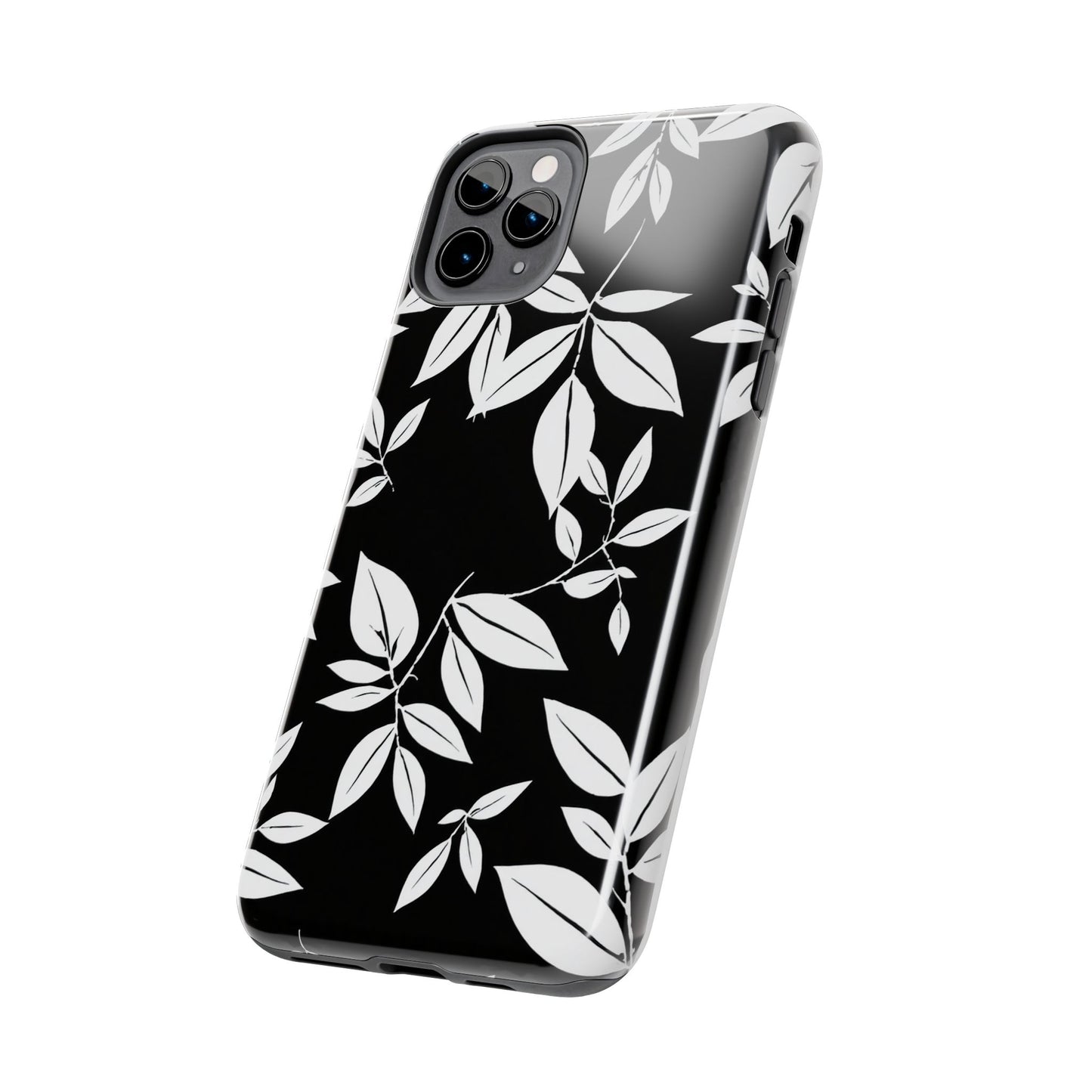 Chic Floral Tough Phone Case - Elegant Black & White Design for Stylish Protection