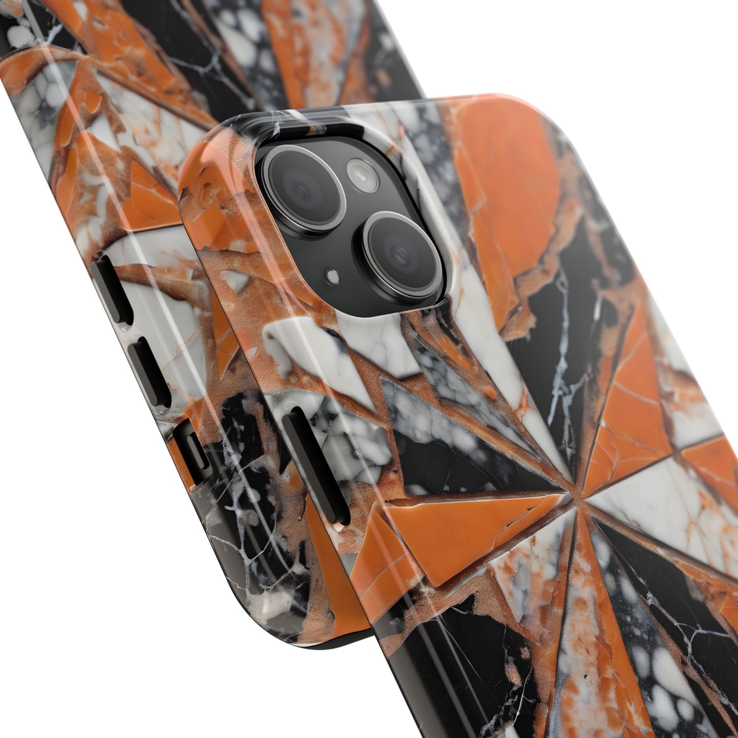 Shattered Pieces Marble Black and Orange Tough Phone Case - for iPhone