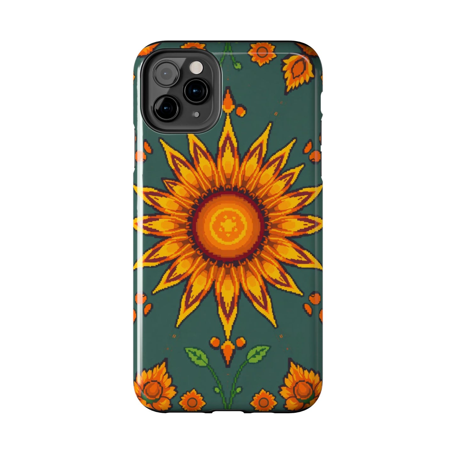Pixelated Vibrant Floral Tough Phone Case | Sunflower Design for Nature Lovers - for iPhone