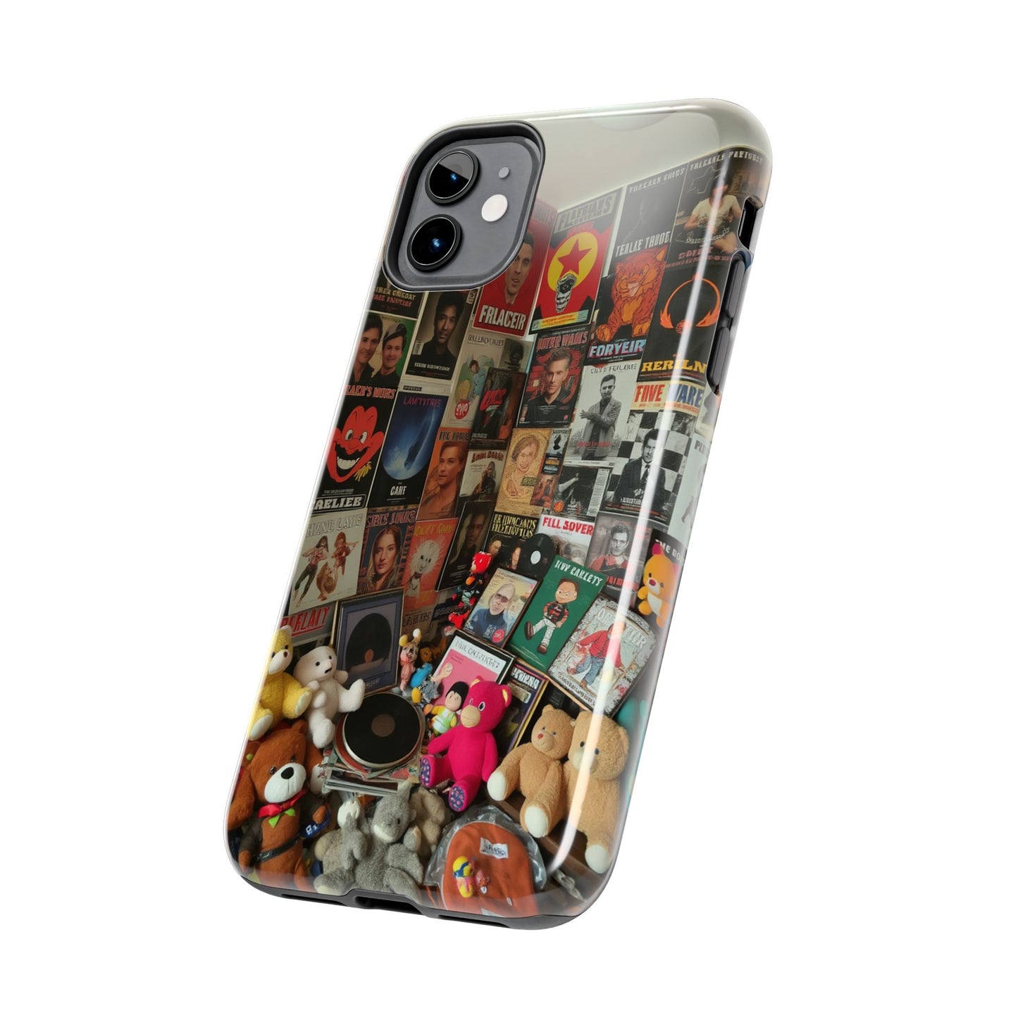 Retro Vibe Tough Phone Case - Vintage Movie Posters & Plush Toys Design