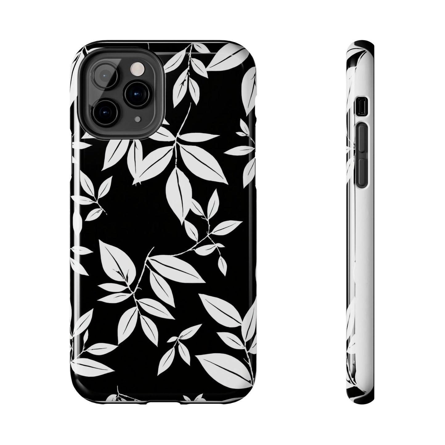 Chic Floral Tough Phone Case - Elegant Black & White Design for Stylish Protection
