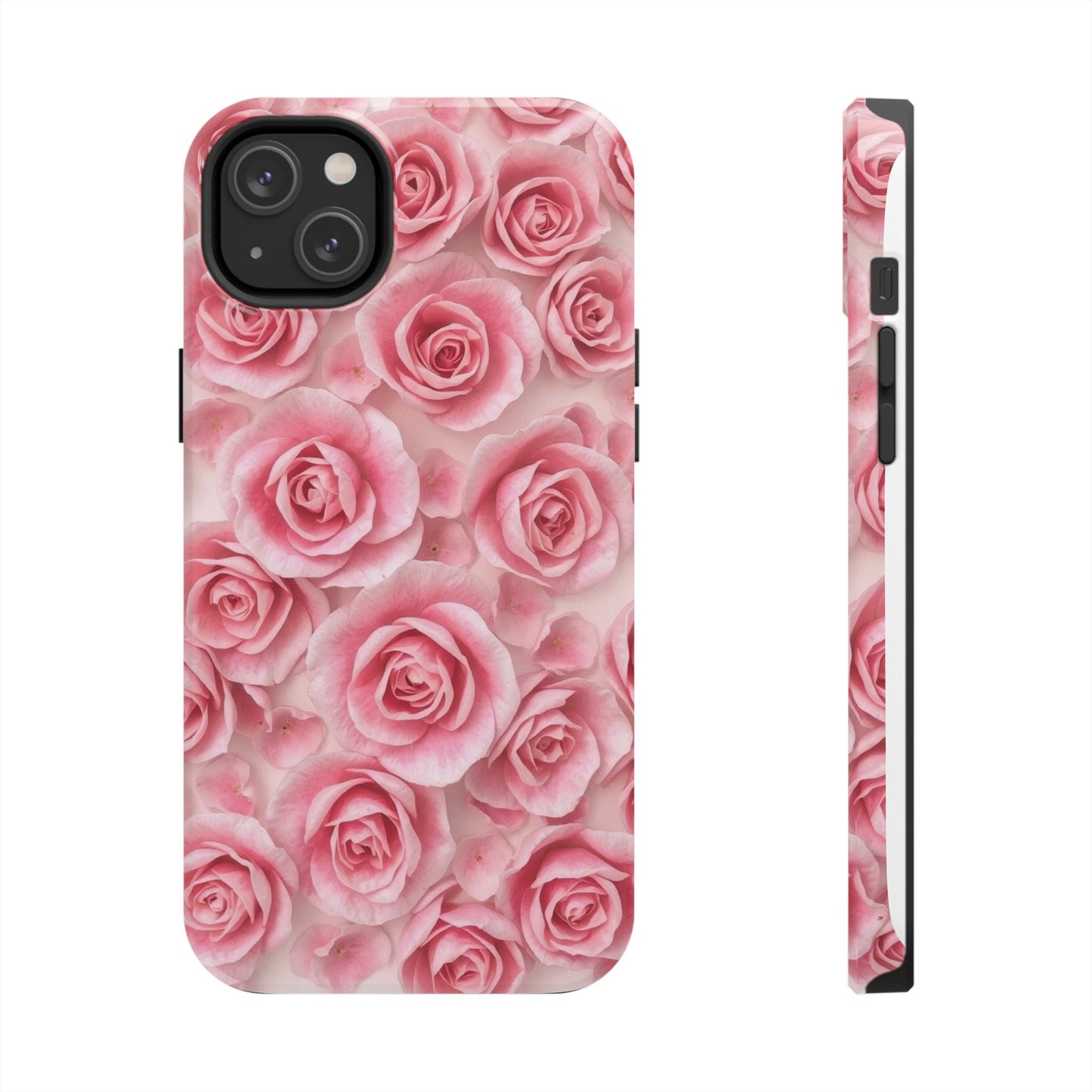 Floral Tough Phone Case - Pink Rose Design, Durable Protection for Flower Lovers