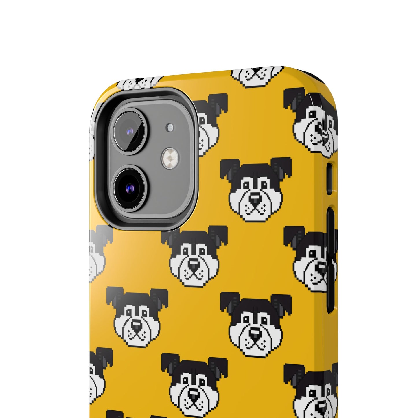 Playful Dog Pattern Tough Phone Case for Pet Lovers - Pixel Art Dog Yellow Background - for iPhone