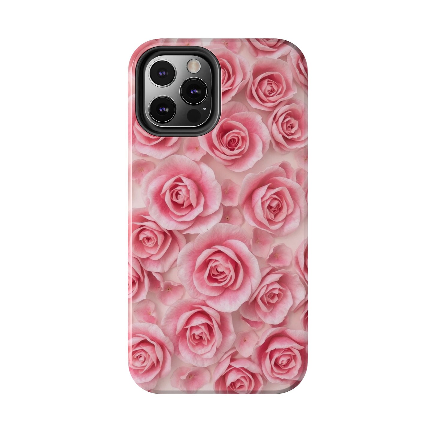Floral Tough Phone Case - Pink Rose Design, Durable Protection for Flower Lovers