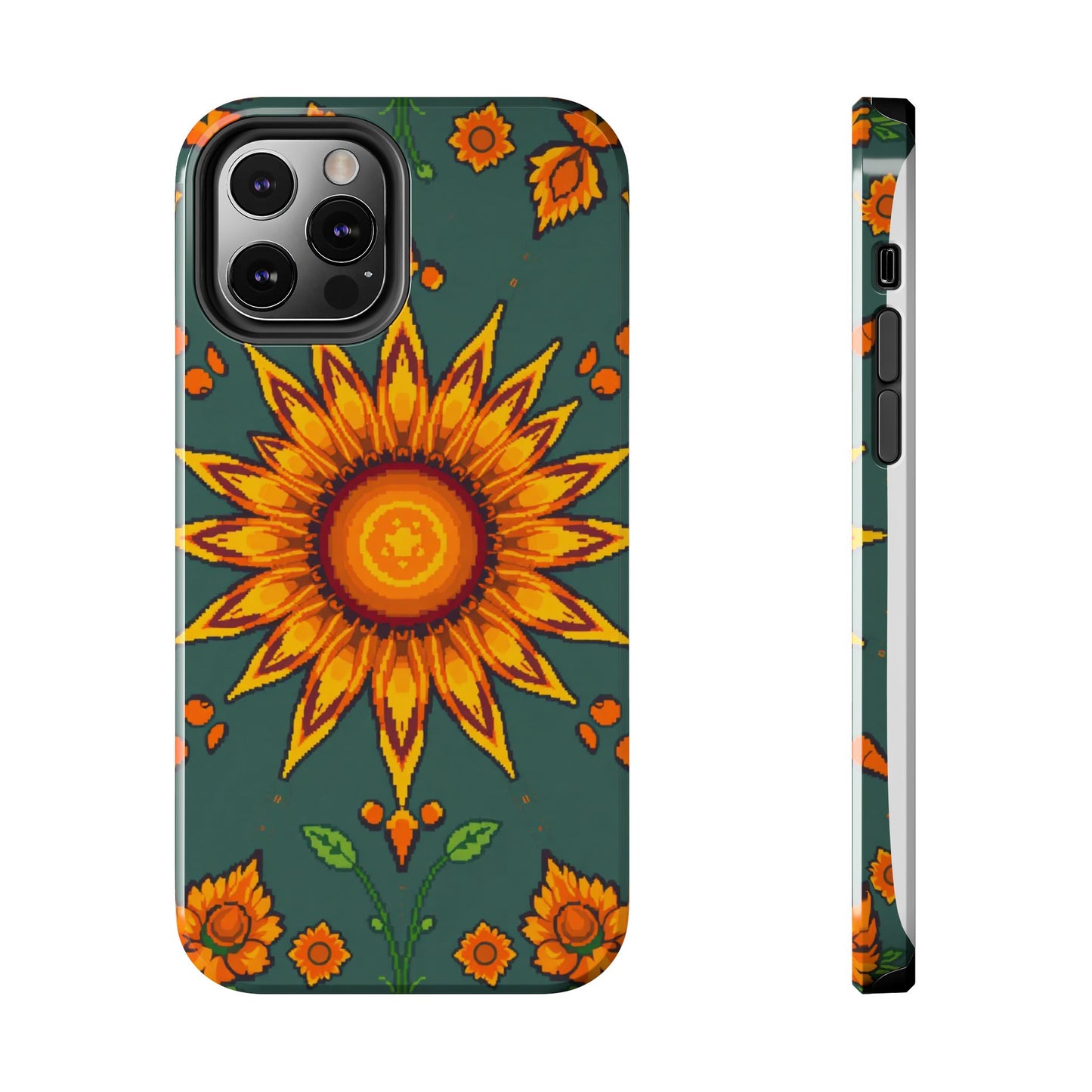 Pixelated Vibrant Floral Tough Phone Case | Sunflower Design for Nature Lovers - for iPhone