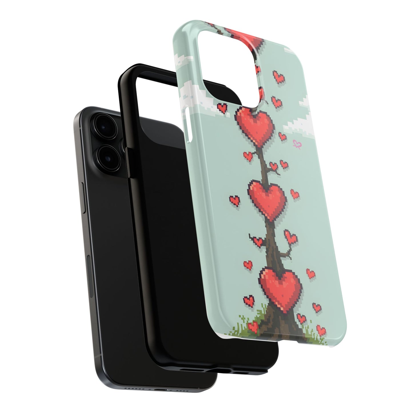 Pixelated Love Hearts Tree | Tough Phone Case - Cute Design - for iPhone