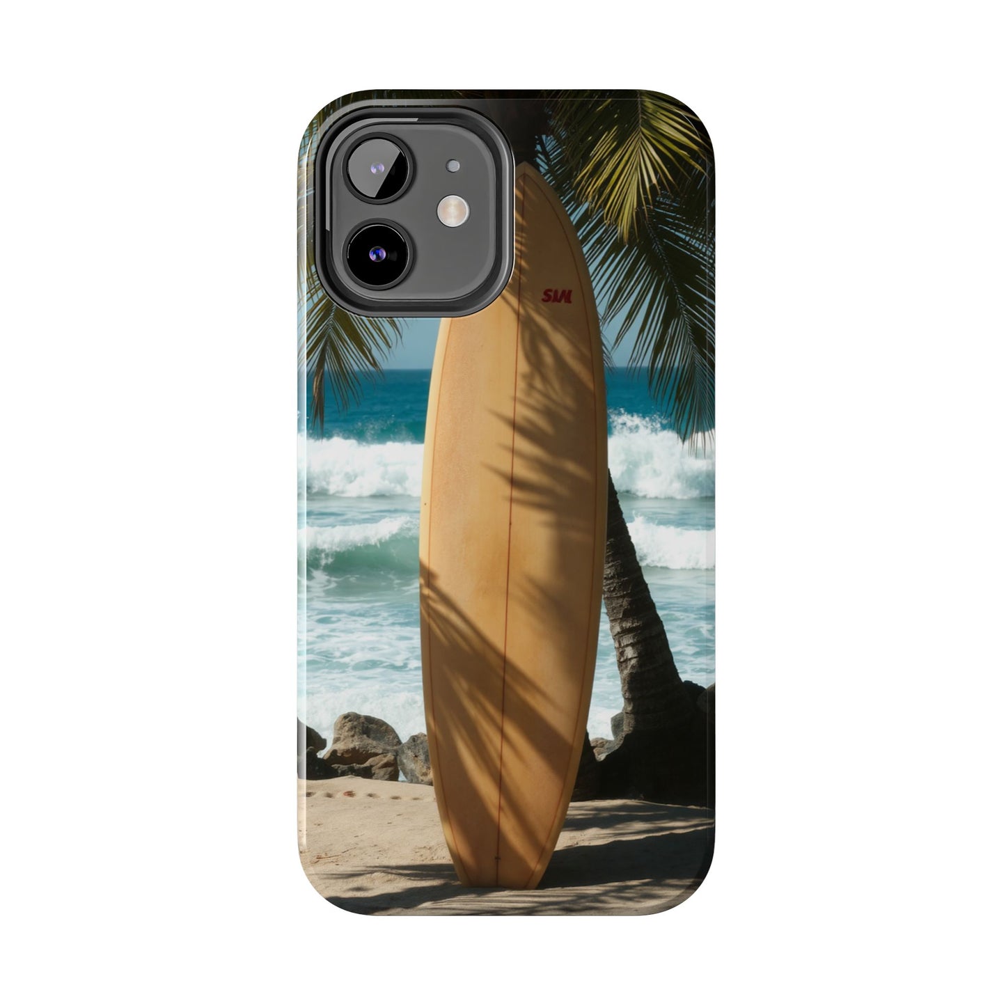Tough Surfing Phone Case - Beach Vibes with Palm Trees & Surfboard