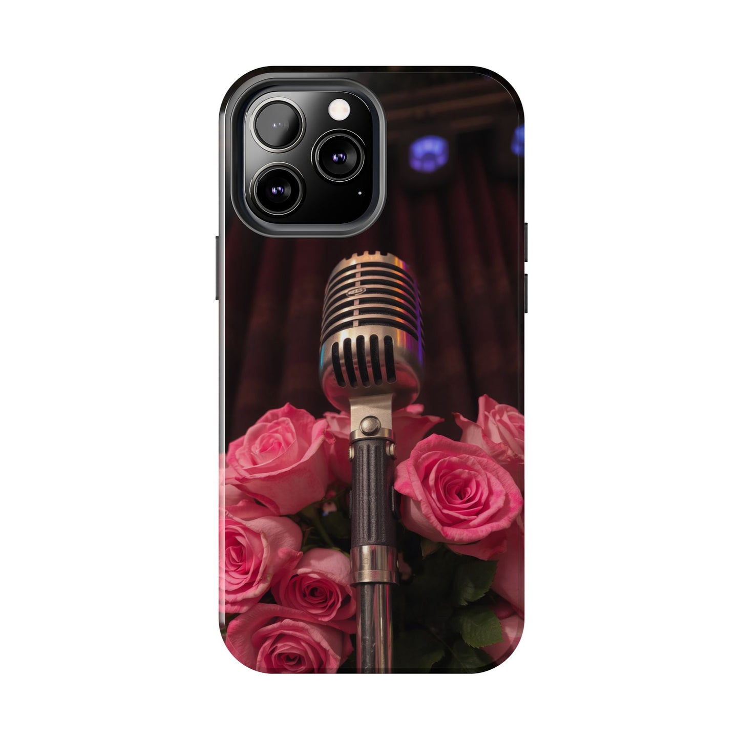 Stylish Tough Phone Case with Vintage Microphone and Roses