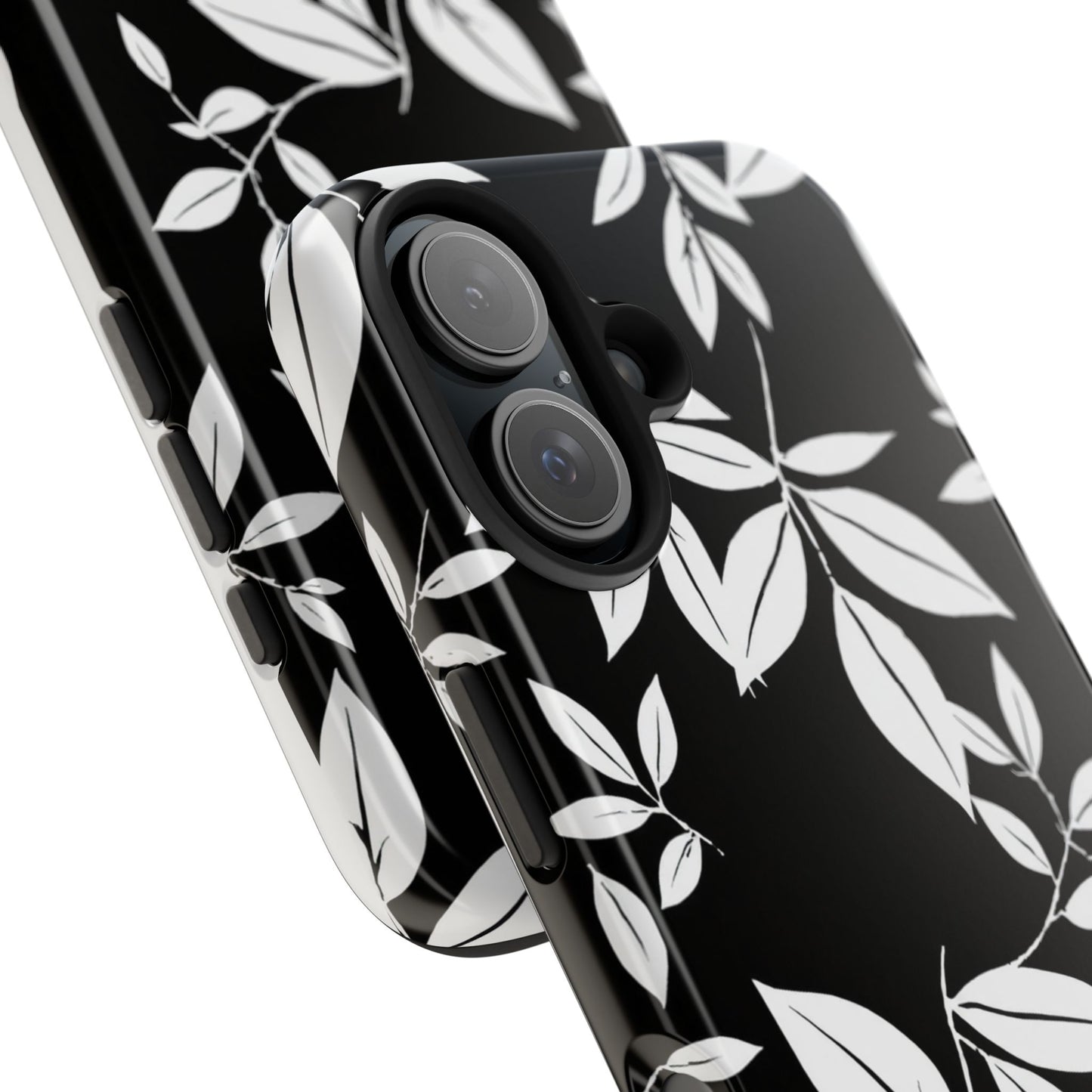 Chic Floral Tough Phone Case - Elegant Black & White Design for Stylish Protection