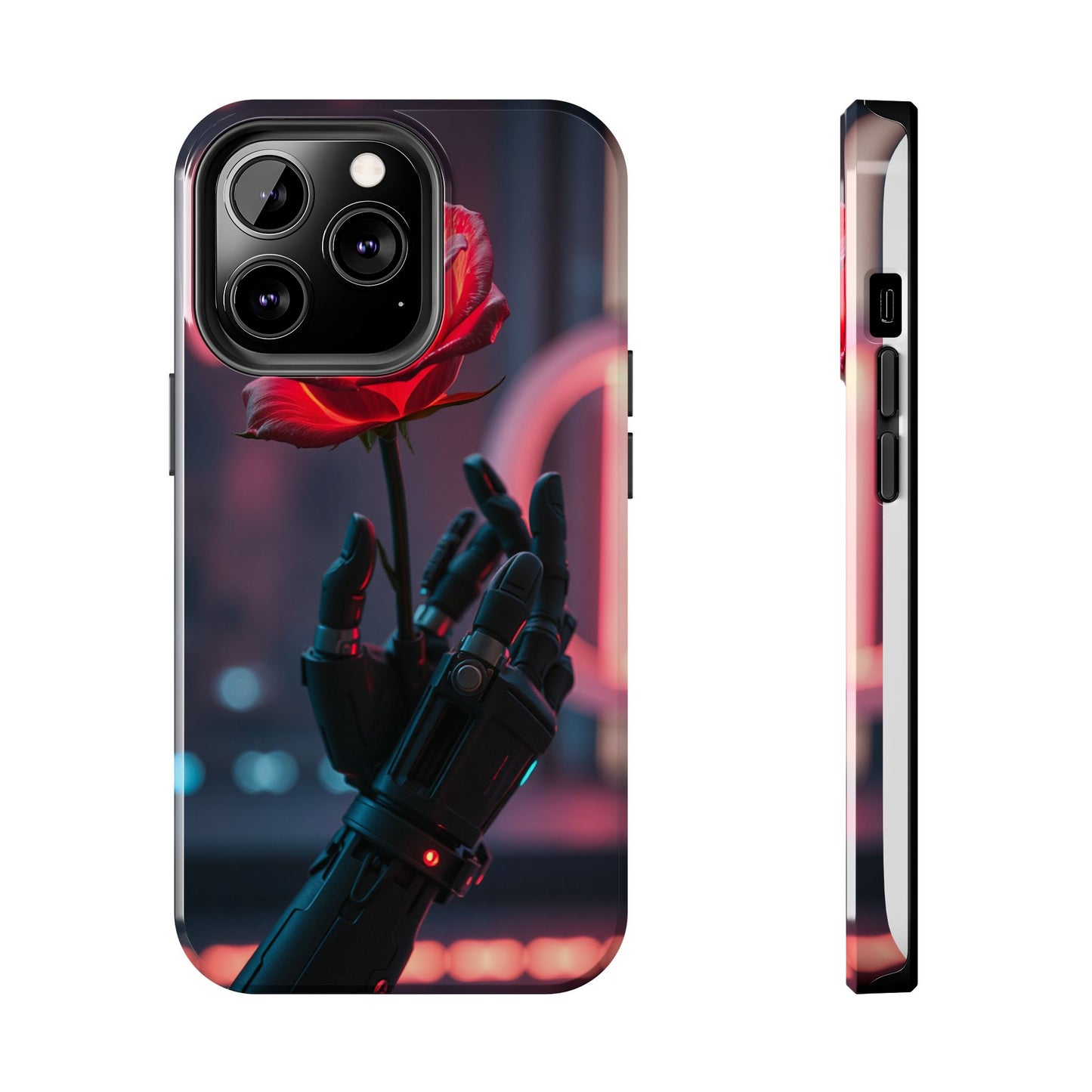 Futuristic Tough Phone Case with Robotic Rose Design | Durable Protection