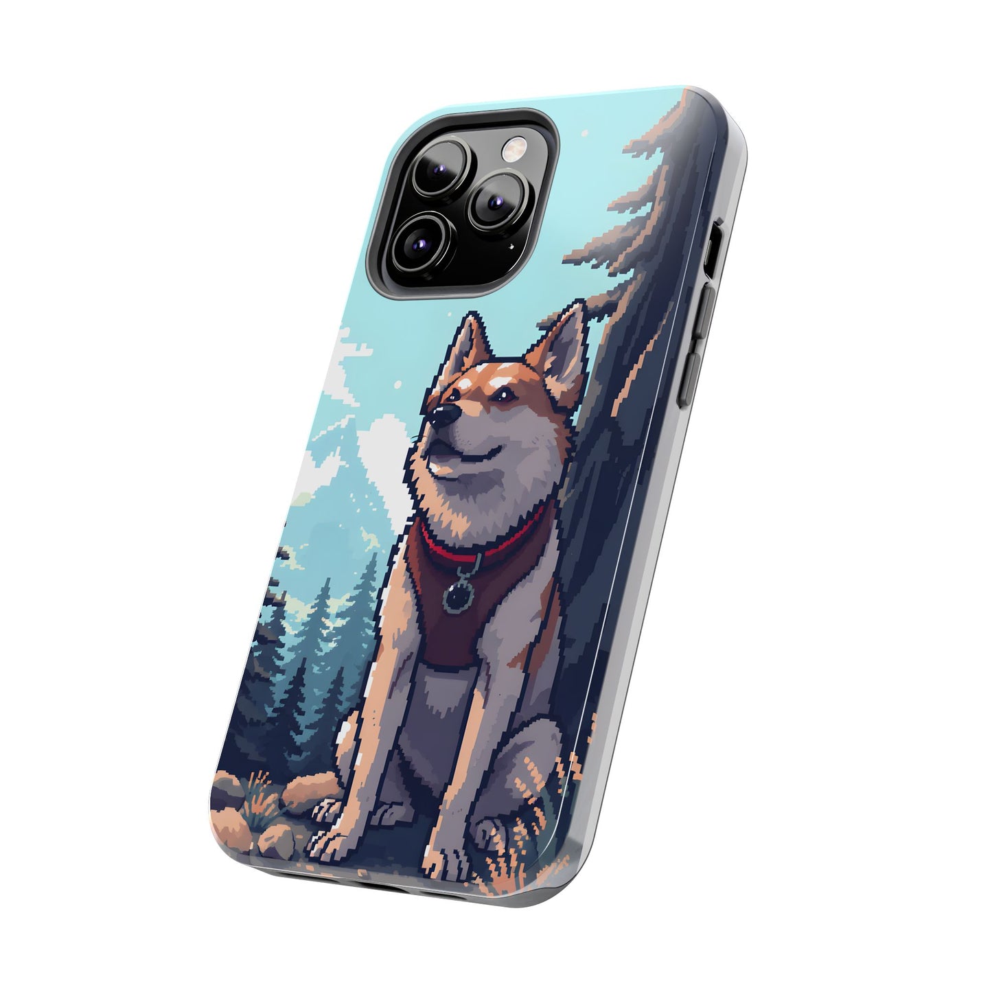 Retro Dog Adventure Tough Phone Case - Pixel Art Shiba Inu Design - for iPhone
