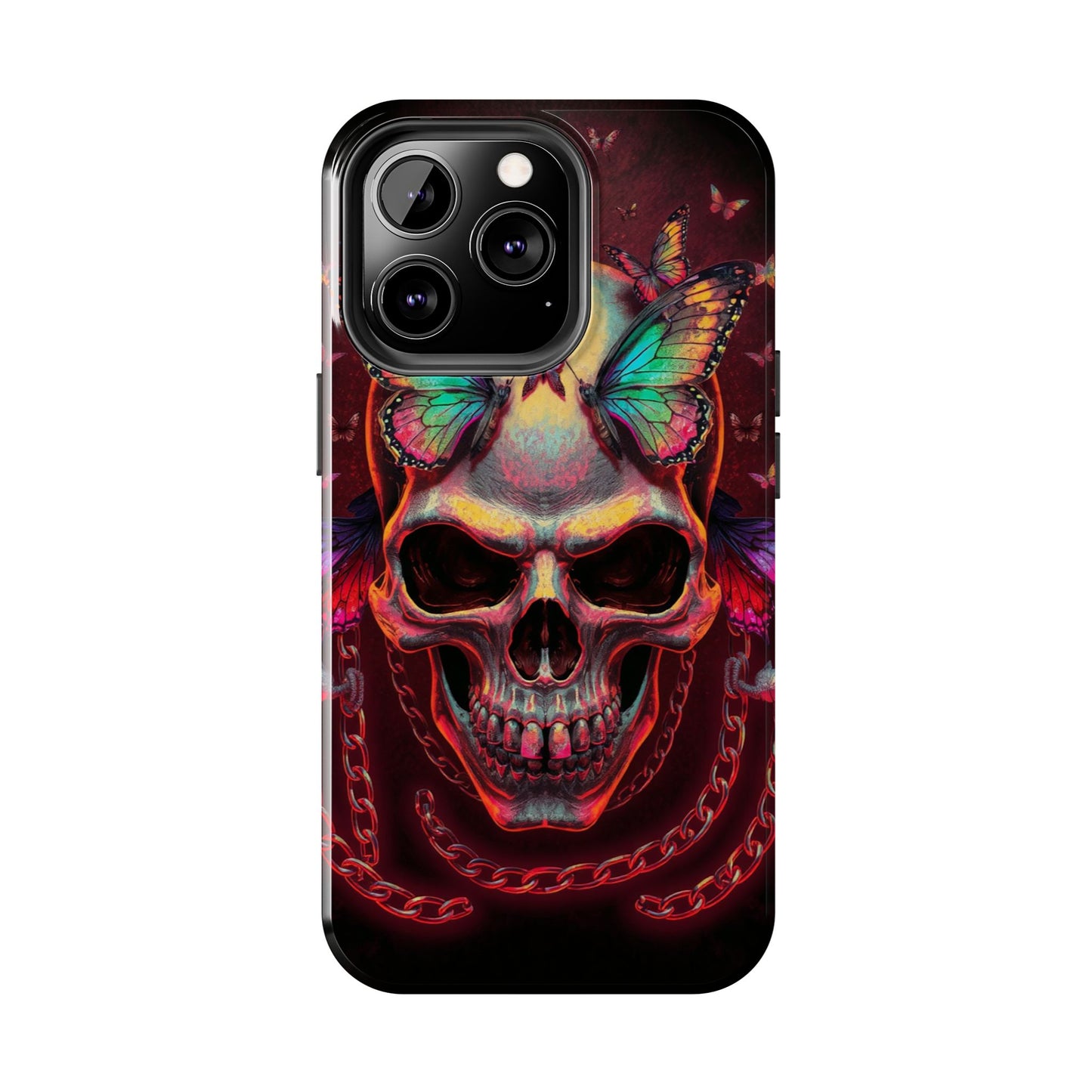 Gothic Skull Phone Case with Butterflies - Durable Tough Phone Case