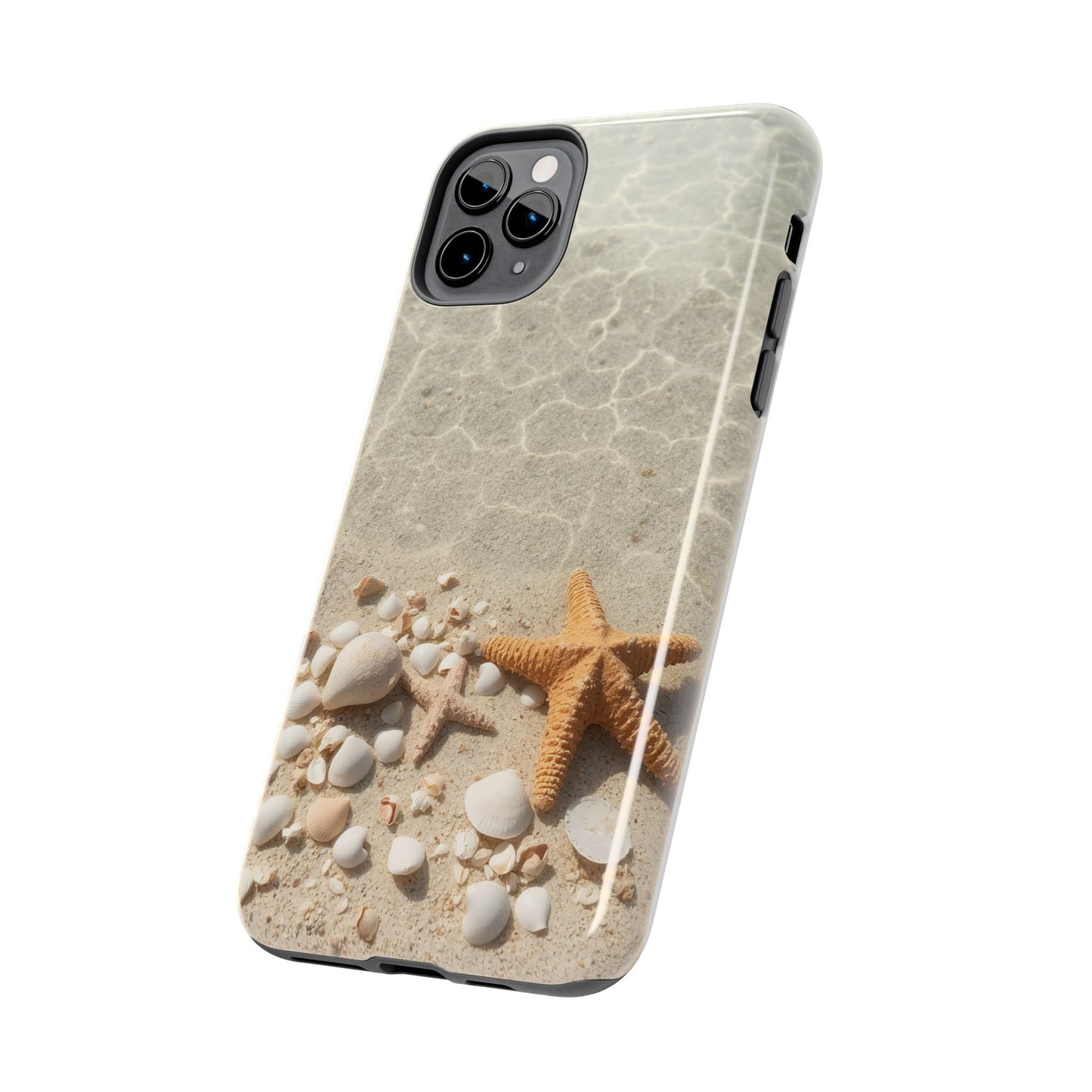 Beach-Inspired Tough Phone Case with Starfish and Seashell Design