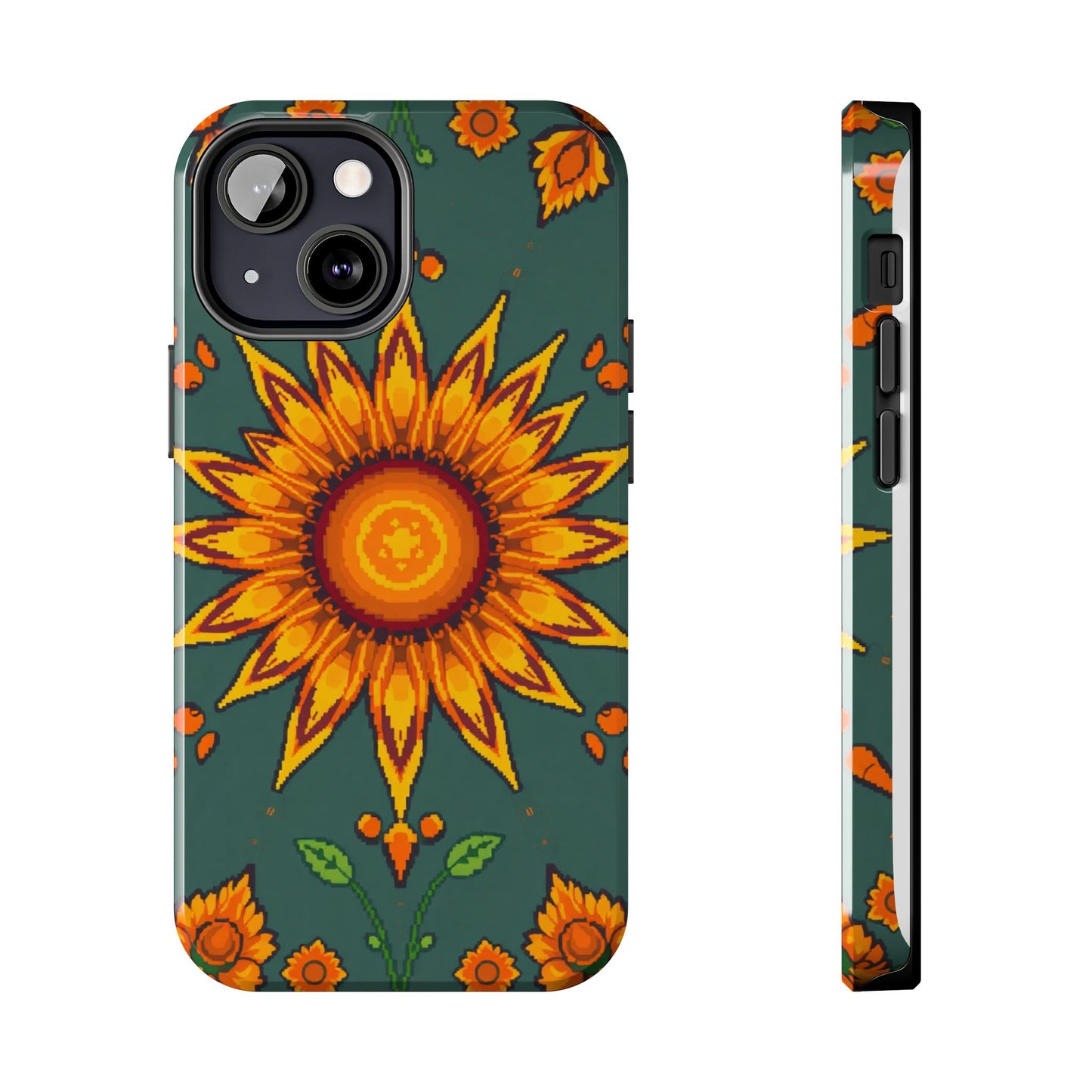 Pixelated Vibrant Floral Tough Phone Case | Sunflower Design for Nature Lovers - for iPhone