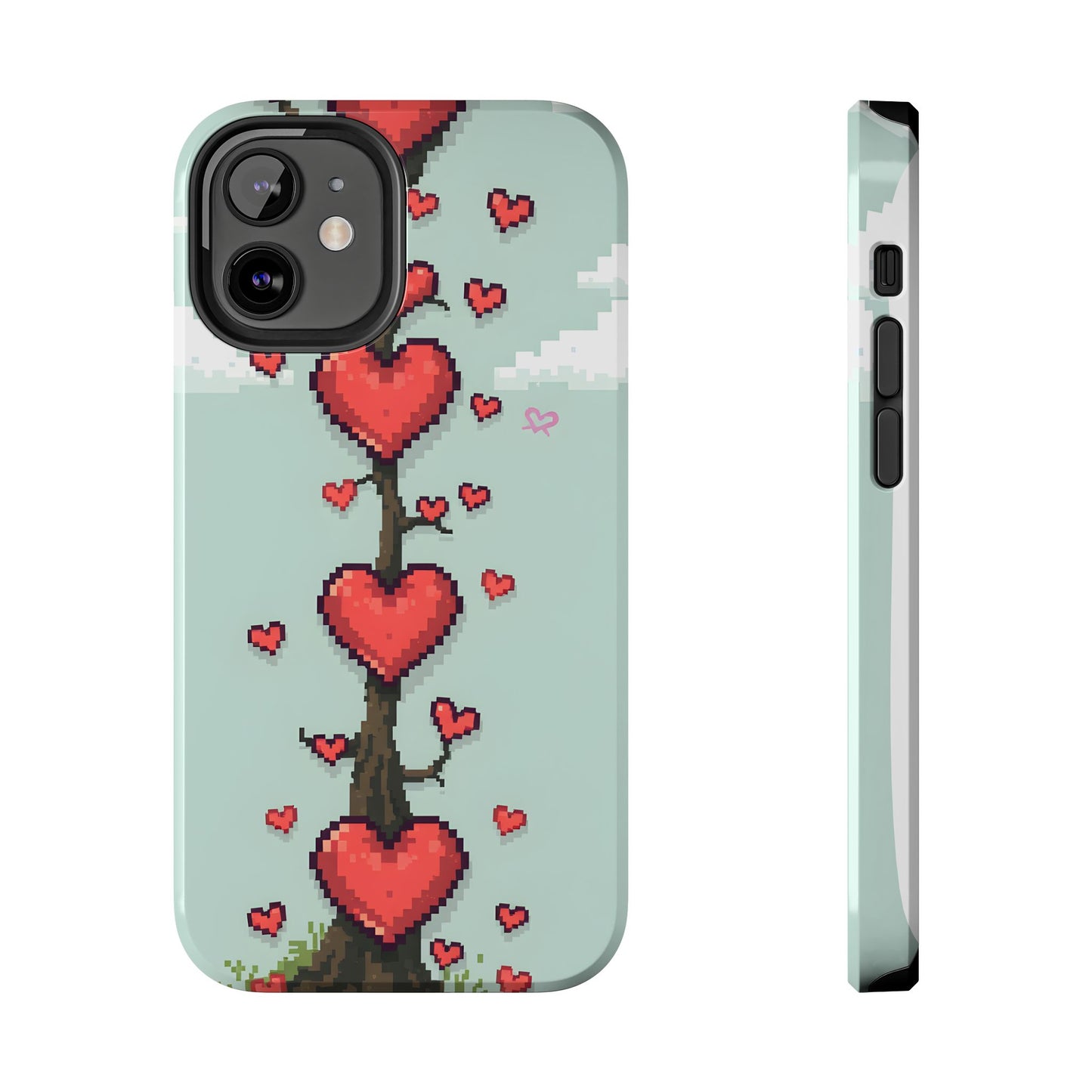 Pixelated Love Hearts Tree | Tough Phone Case - Cute Design - for iPhone