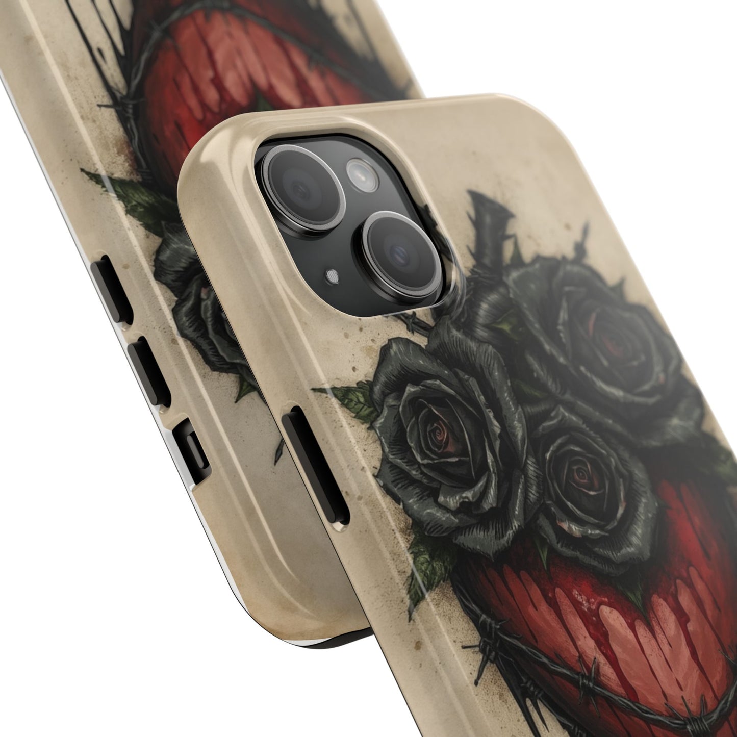 Gothic Heart Phone Case with Roses - Tough & Durable Design