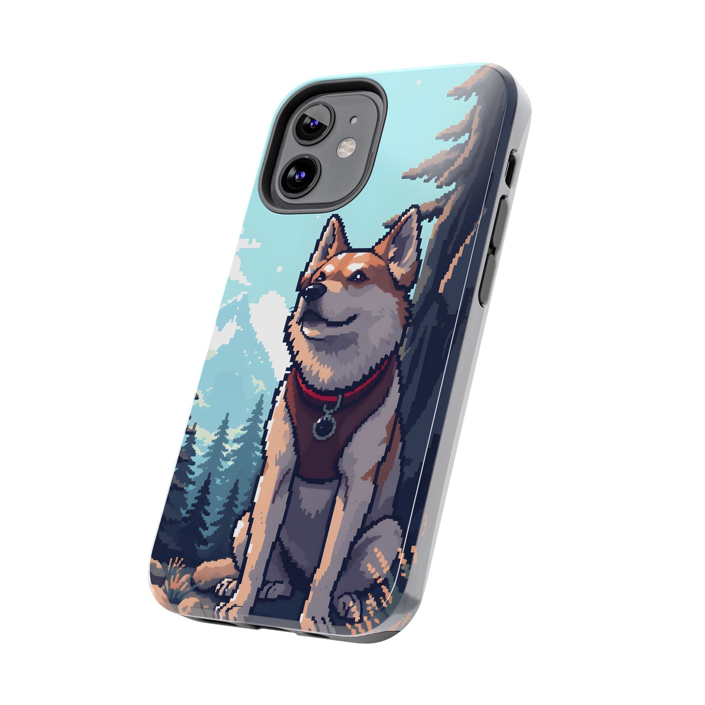 Retro Dog Adventure Tough Phone Case - Pixel Art Shiba Inu Design - for iPhone