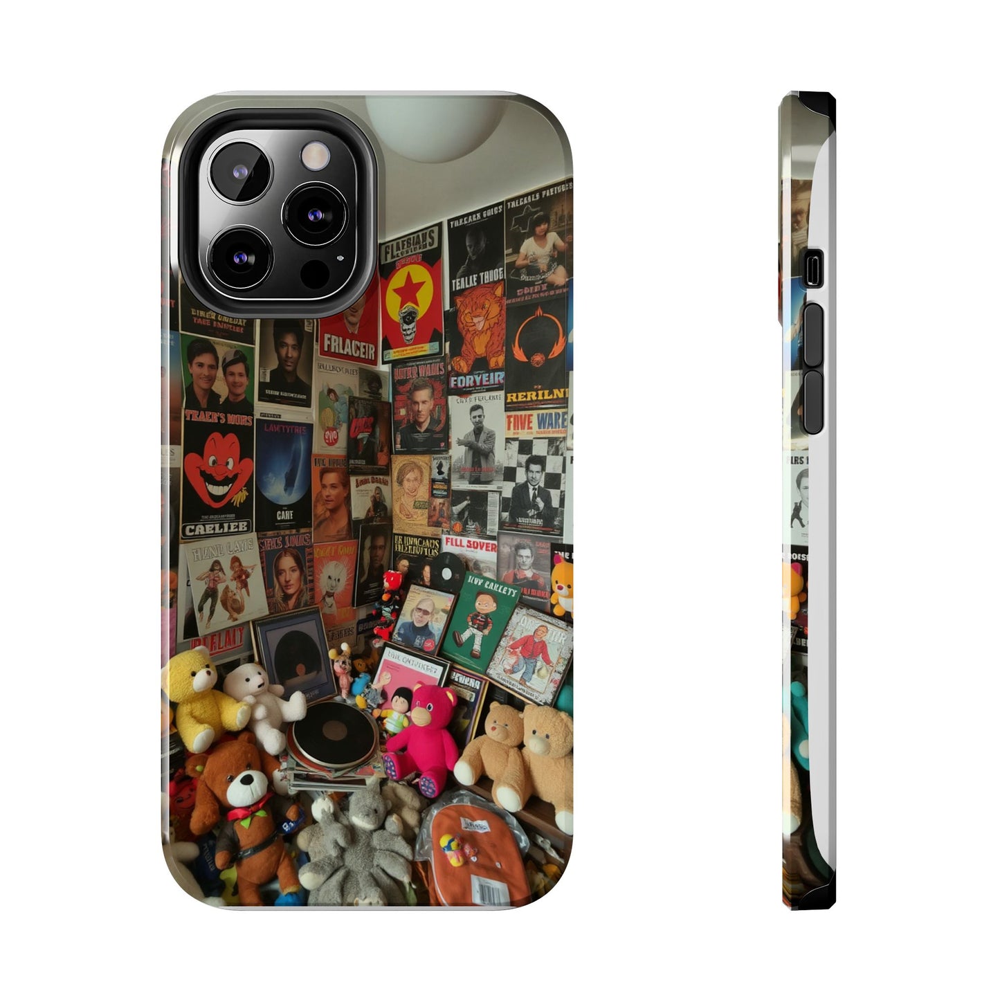 Retro Vibe Tough Phone Case - Vintage Movie Posters & Plush Toys Design