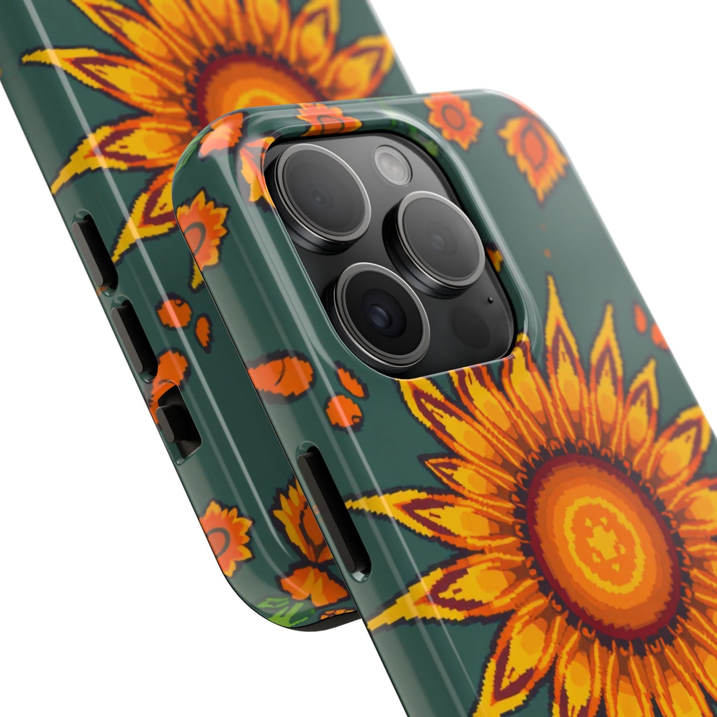 Pixelated Vibrant Floral Tough Phone Case | Sunflower Design for Nature Lovers - for iPhone