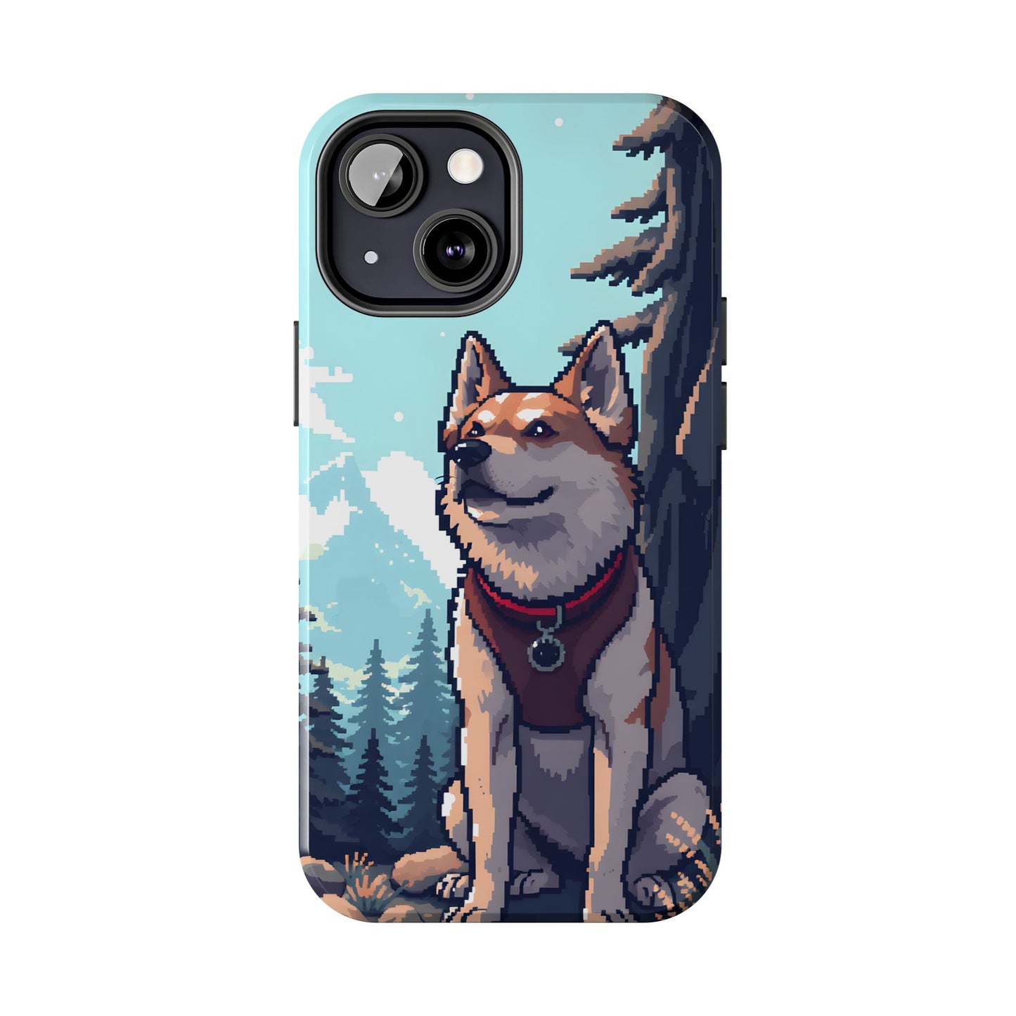 Retro Dog Adventure Tough Phone Case - Pixel Art Shiba Inu Design - for iPhone