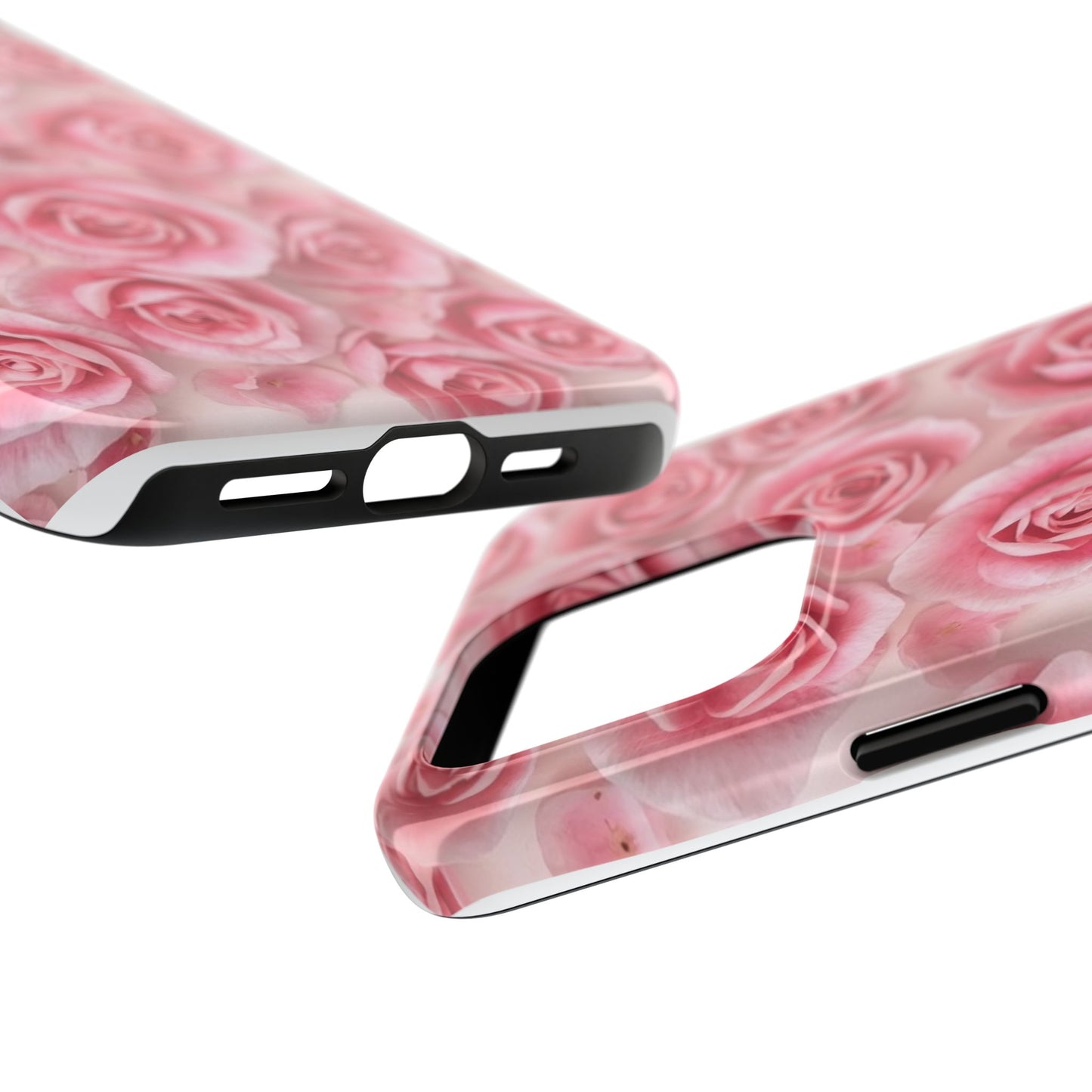 Floral Tough Phone Case - Pink Rose Design, Durable Protection for Flower Lovers