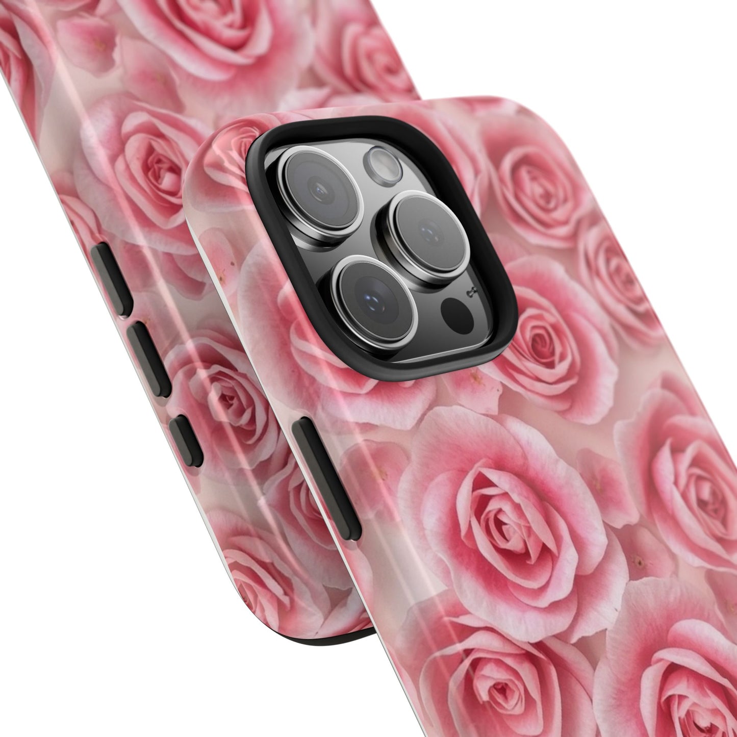 Floral Tough Phone Case - Pink Rose Design, Durable Protection for Flower Lovers