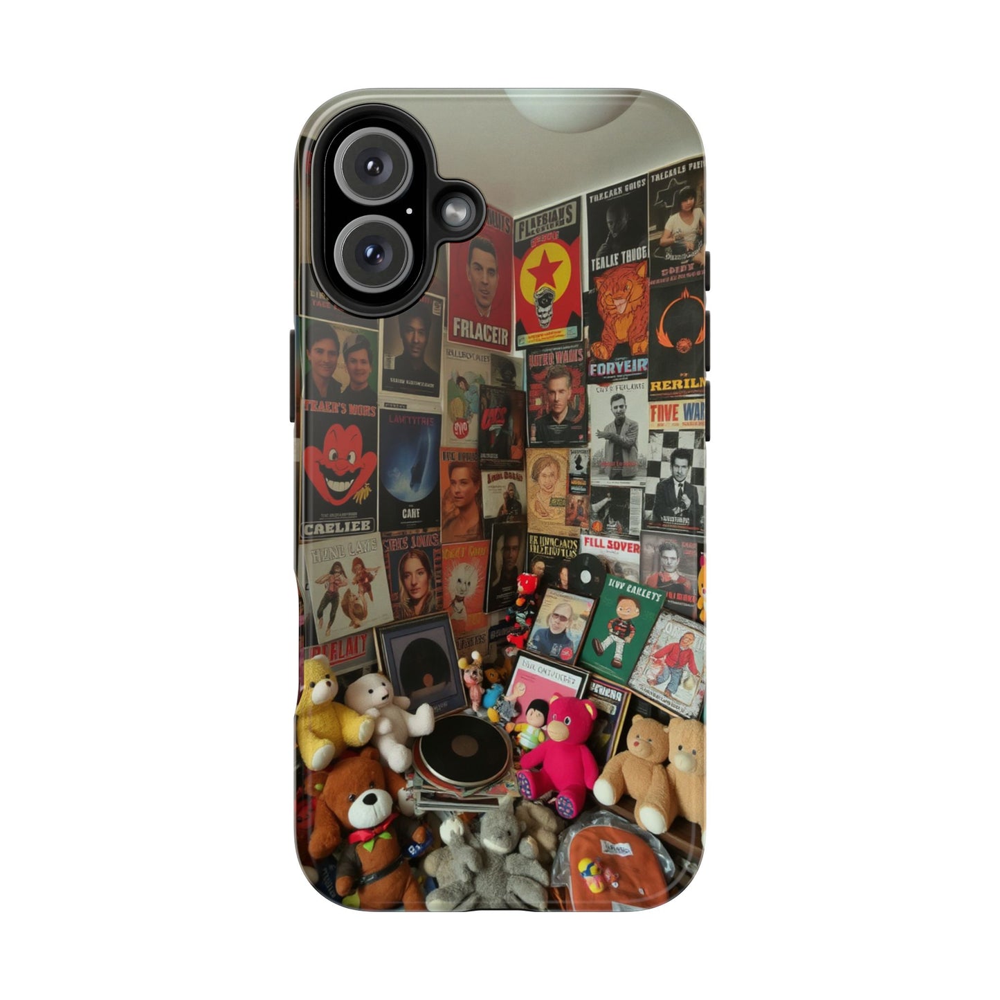 Retro Vibe Tough Phone Case - Vintage Movie Posters & Plush Toys Design