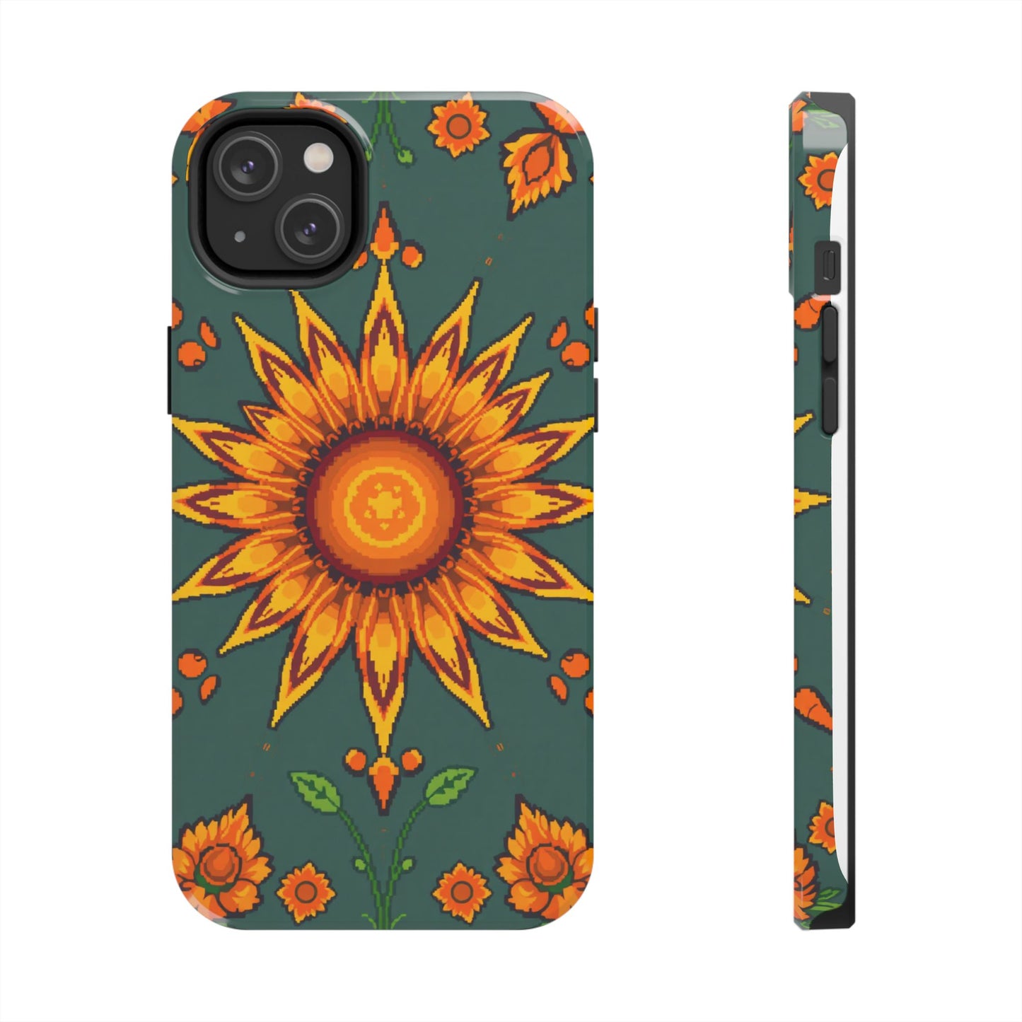 Pixelated Vibrant Floral Tough Phone Case | Sunflower Design for Nature Lovers - for iPhone