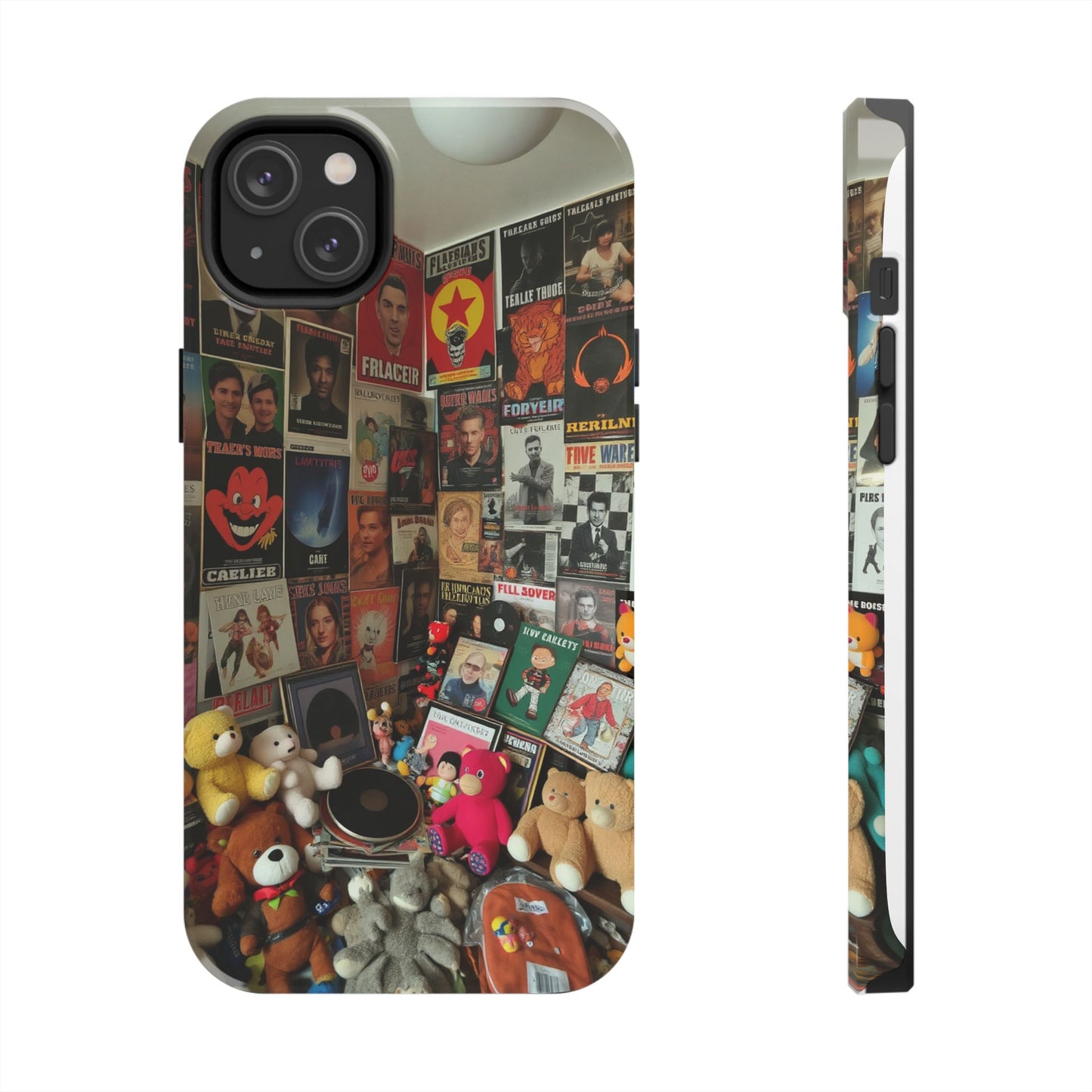 Retro Vibe Tough Phone Case - Vintage Movie Posters & Plush Toys Design