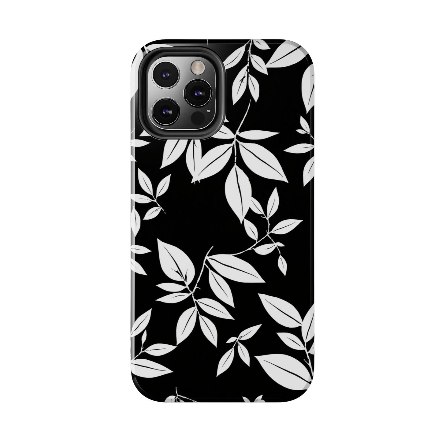 Chic Floral Tough Phone Case - Elegant Black & White Design for Stylish Protection