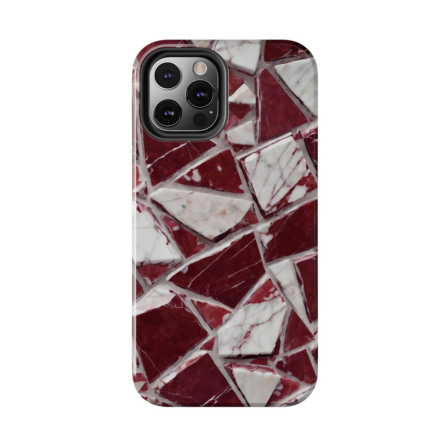 Elegant Red Pieces Marble Pattern Tough Phone Case - Stylish Protection for iPhone