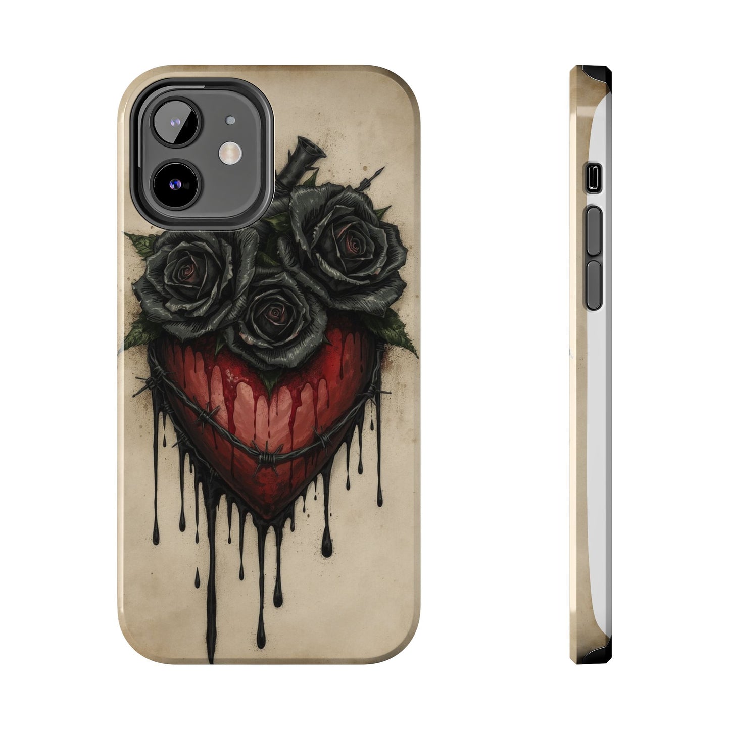 Gothic Heart Phone Case with Roses - Tough & Durable Design