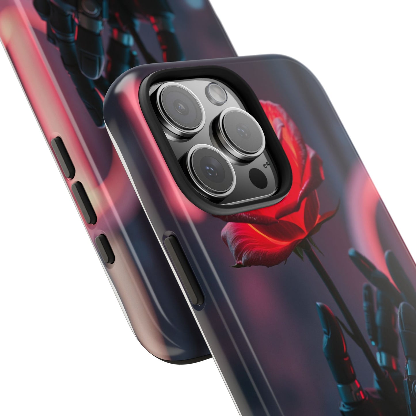 Futuristic Tough Phone Case with Robotic Rose Design | Durable Protection
