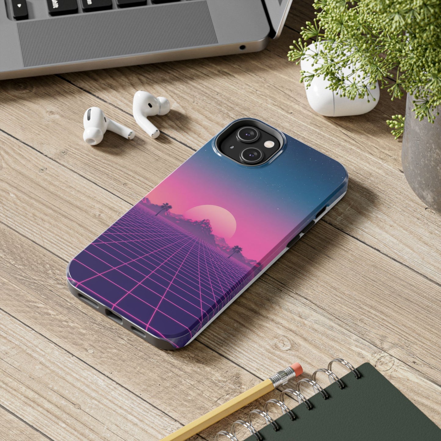 Retro Aesthetic Tough Phone Case - Vibrant Sunset Design