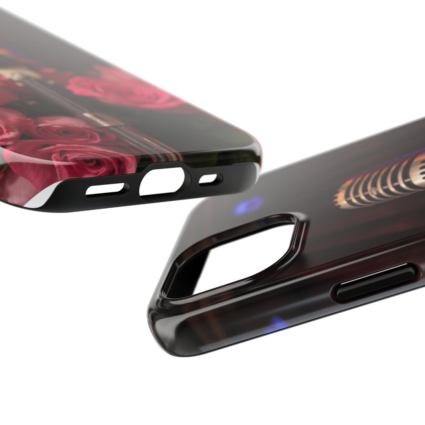 Stylish Tough Phone Case with Vintage Microphone and Roses