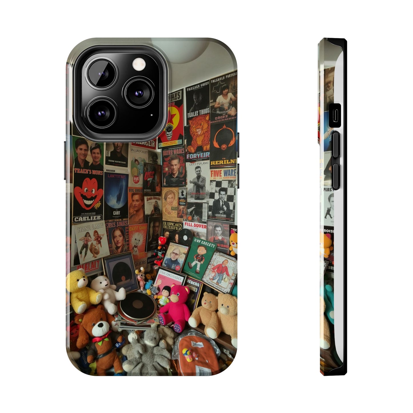 Retro Vibe Tough Phone Case - Vintage Movie Posters & Plush Toys Design