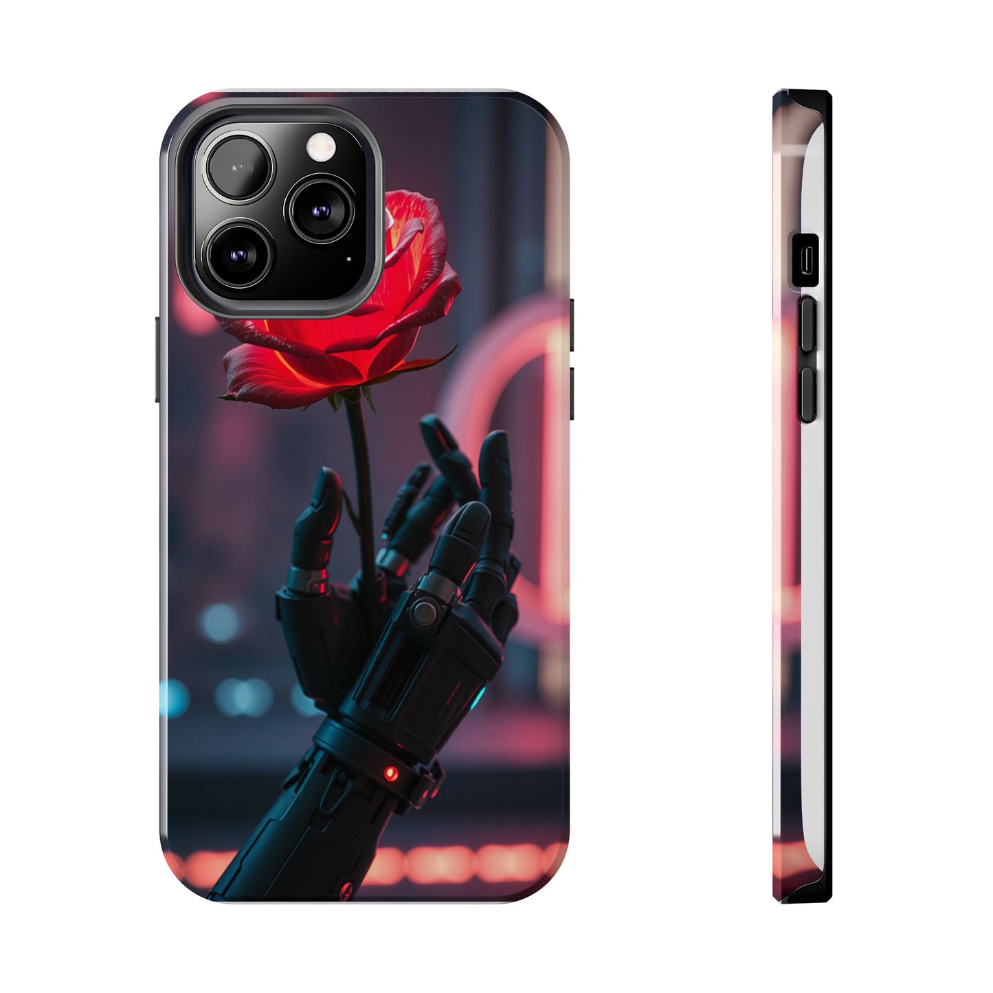 Futuristic Tough Phone Case with Robotic Rose Design | Durable Protection