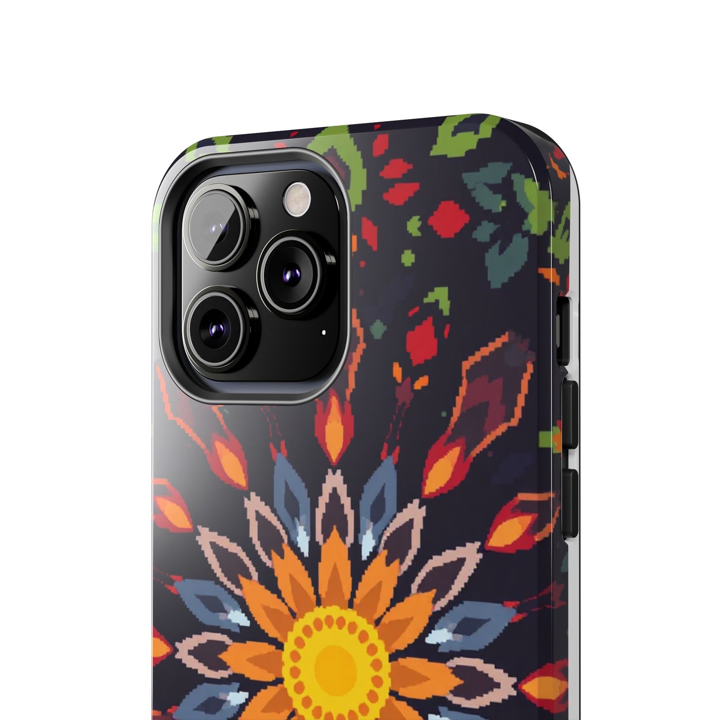 Pixel Art Floral Tough Phone Case - Pixelated Mandala Design for iPhone