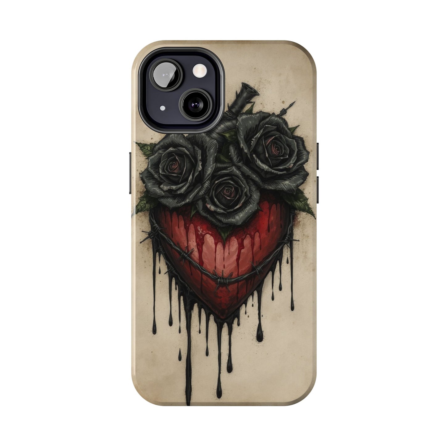 Gothic Heart Phone Case with Roses - Tough & Durable Design