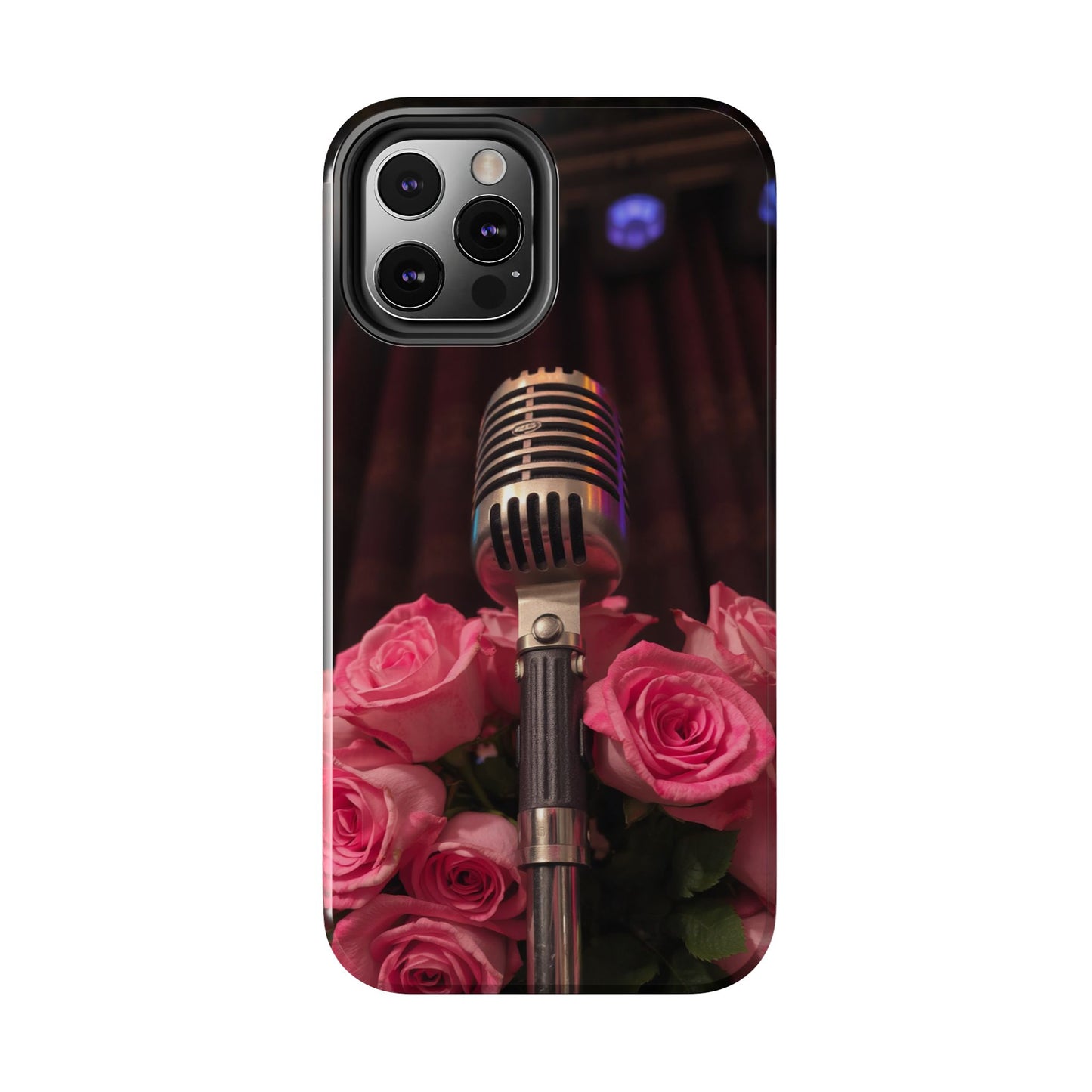 Stylish Tough Phone Case with Vintage Microphone and Roses