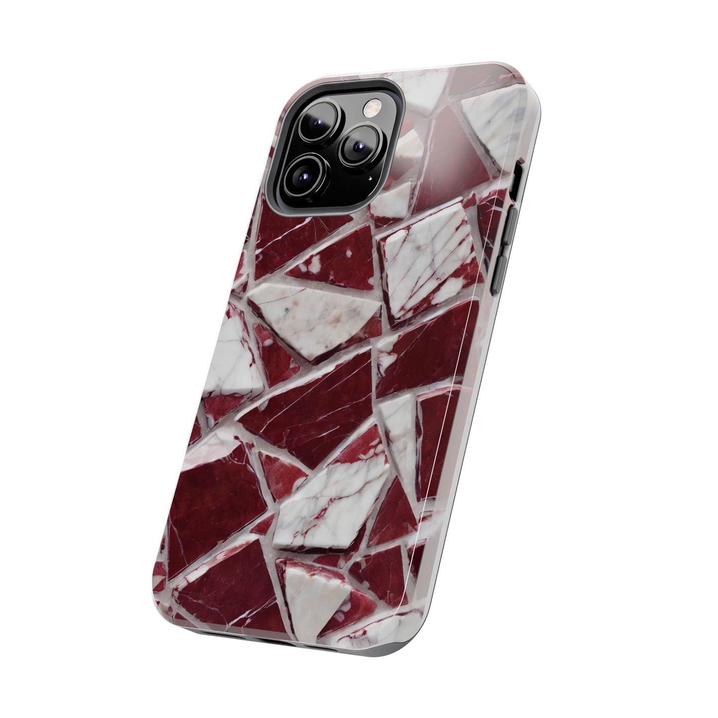 Elegant Red Pieces Marble Pattern Tough Phone Case - Stylish Protection for iPhone