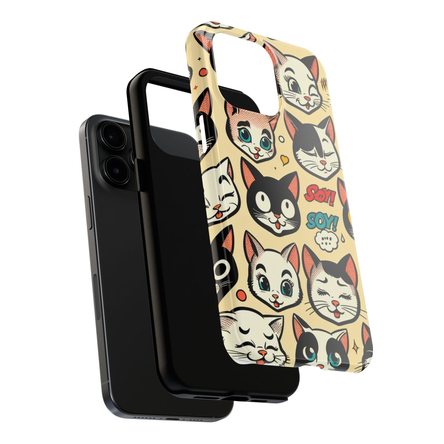 Playful Cat-Themed Tough Phone Case - Pet Pattern - for iPhone