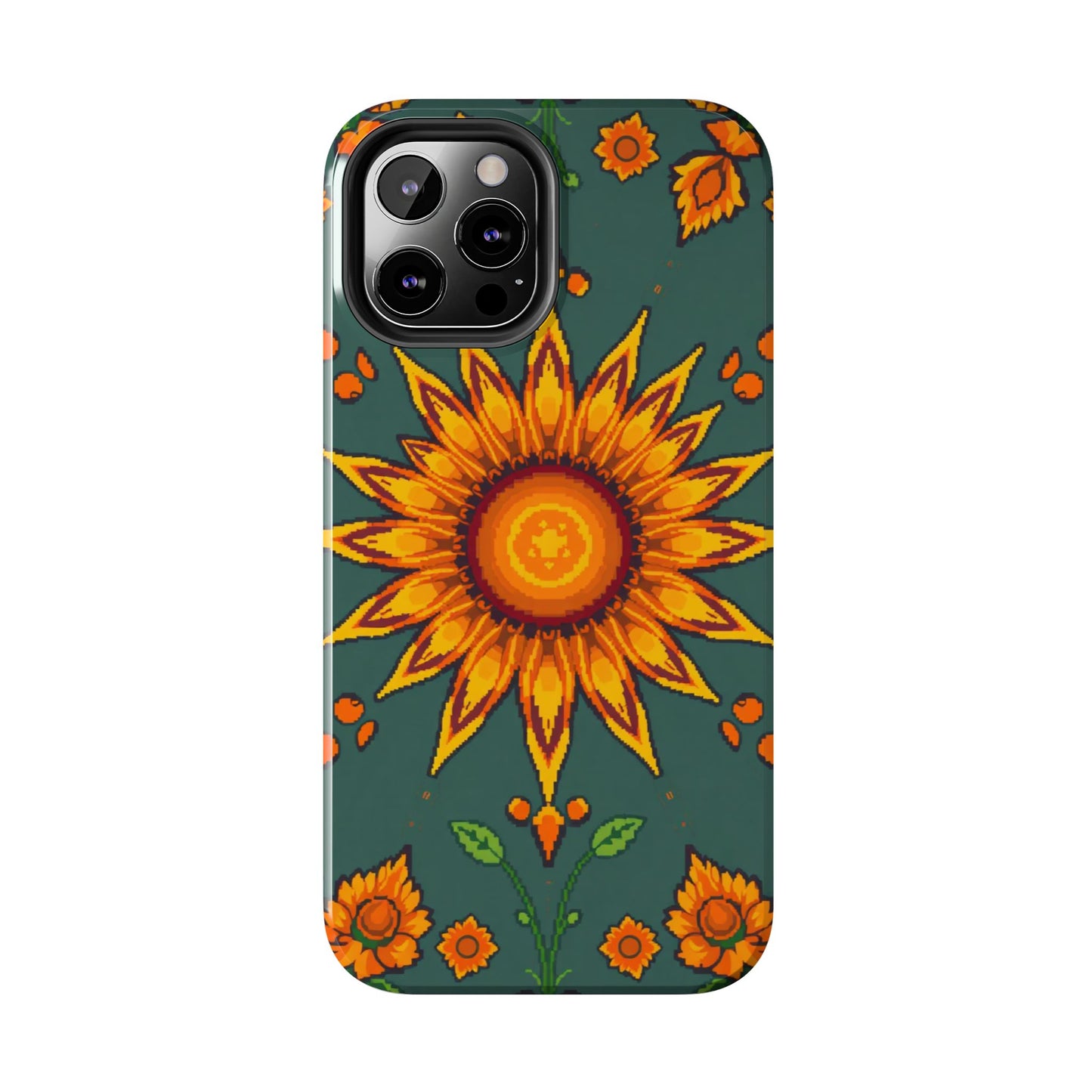 Pixelated Vibrant Floral Tough Phone Case | Sunflower Design for Nature Lovers - for iPhone