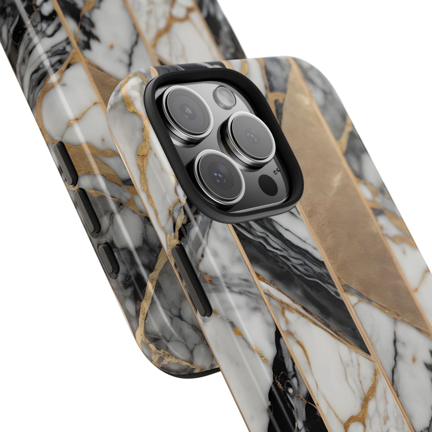 Marble Lines Tough Phone Case with Gold Accents - for iPhone