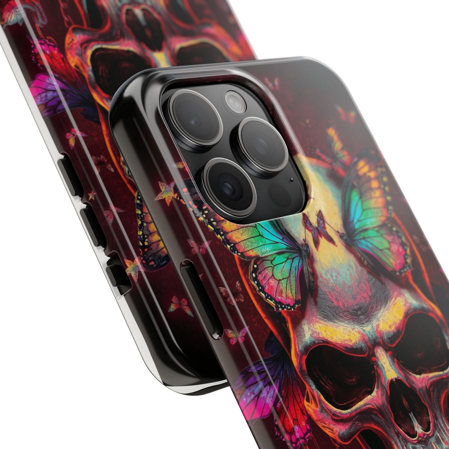 Gothic Skull Phone Case with Butterflies - Durable Tough Phone Case