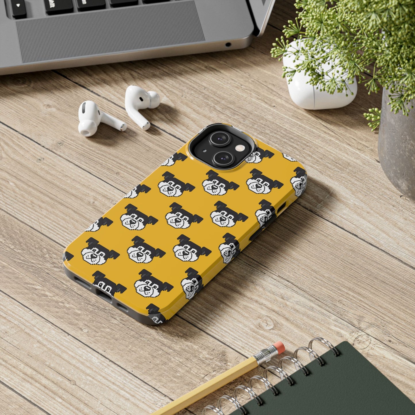 Playful Dog Pattern Tough Phone Case for Pet Lovers - Pixel Art Dog Yellow Background - for iPhone