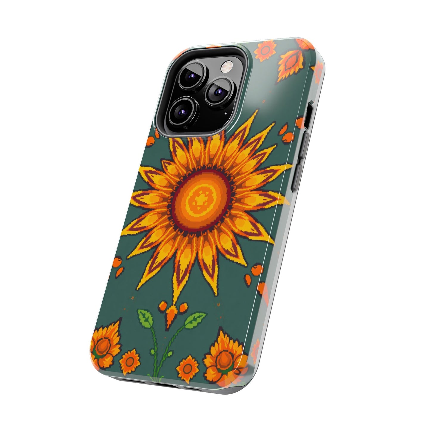 Pixelated Vibrant Floral Tough Phone Case | Sunflower Design for Nature Lovers - for iPhone