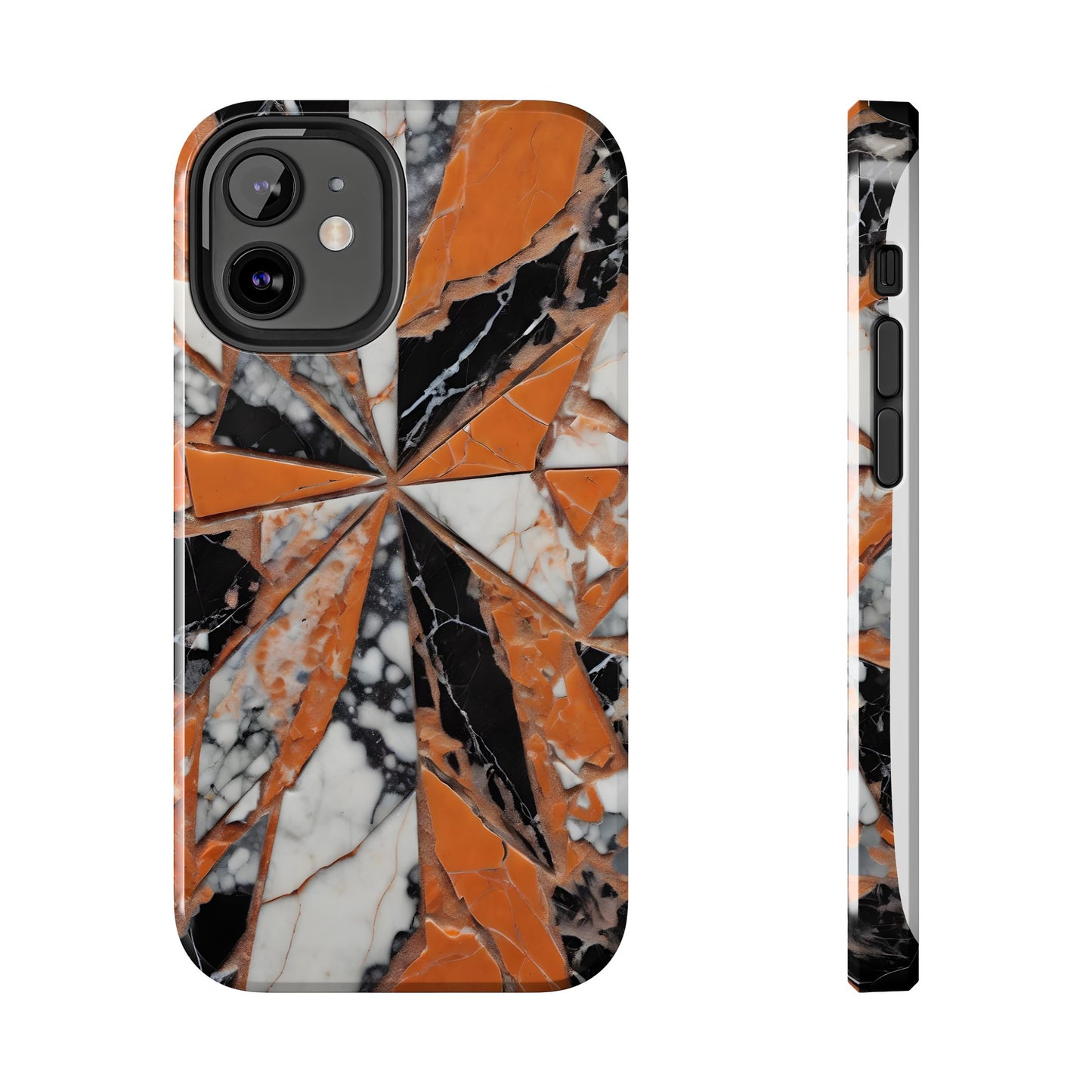 Shattered Pieces Marble Black and Orange Tough Phone Case - for iPhone