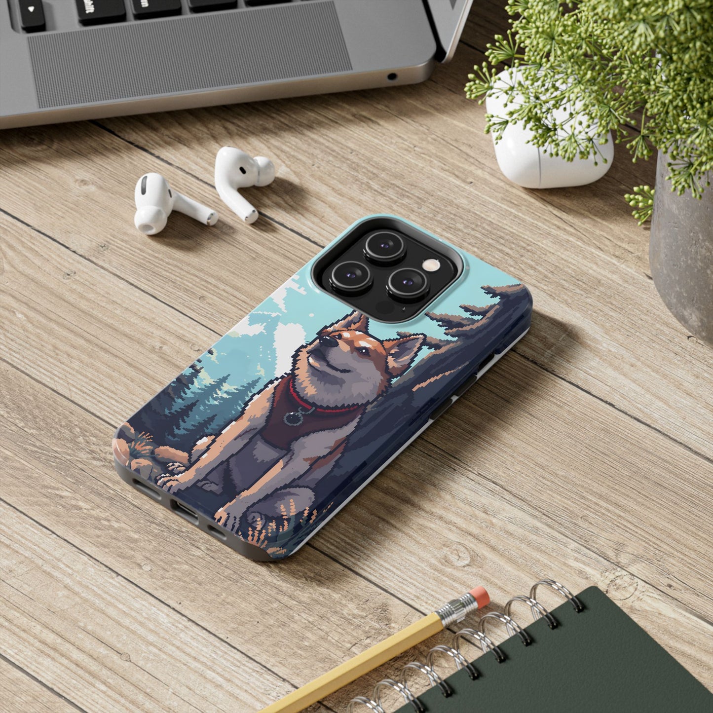 Retro Dog Adventure Tough Phone Case - Pixel Art Shiba Inu Design - for iPhone
